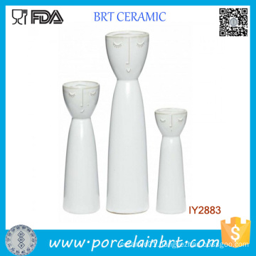 Set of 3 Ceramic White Porcelain Flower Happy Family Vase